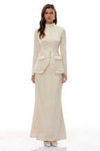 polly apricot Neutral Mock Neck Blouse Mermaid Skirt Set Avalabel