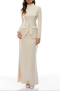 polly apricot Neutral Mock Neck Blouse Mermaid Skirt Set Avalabel