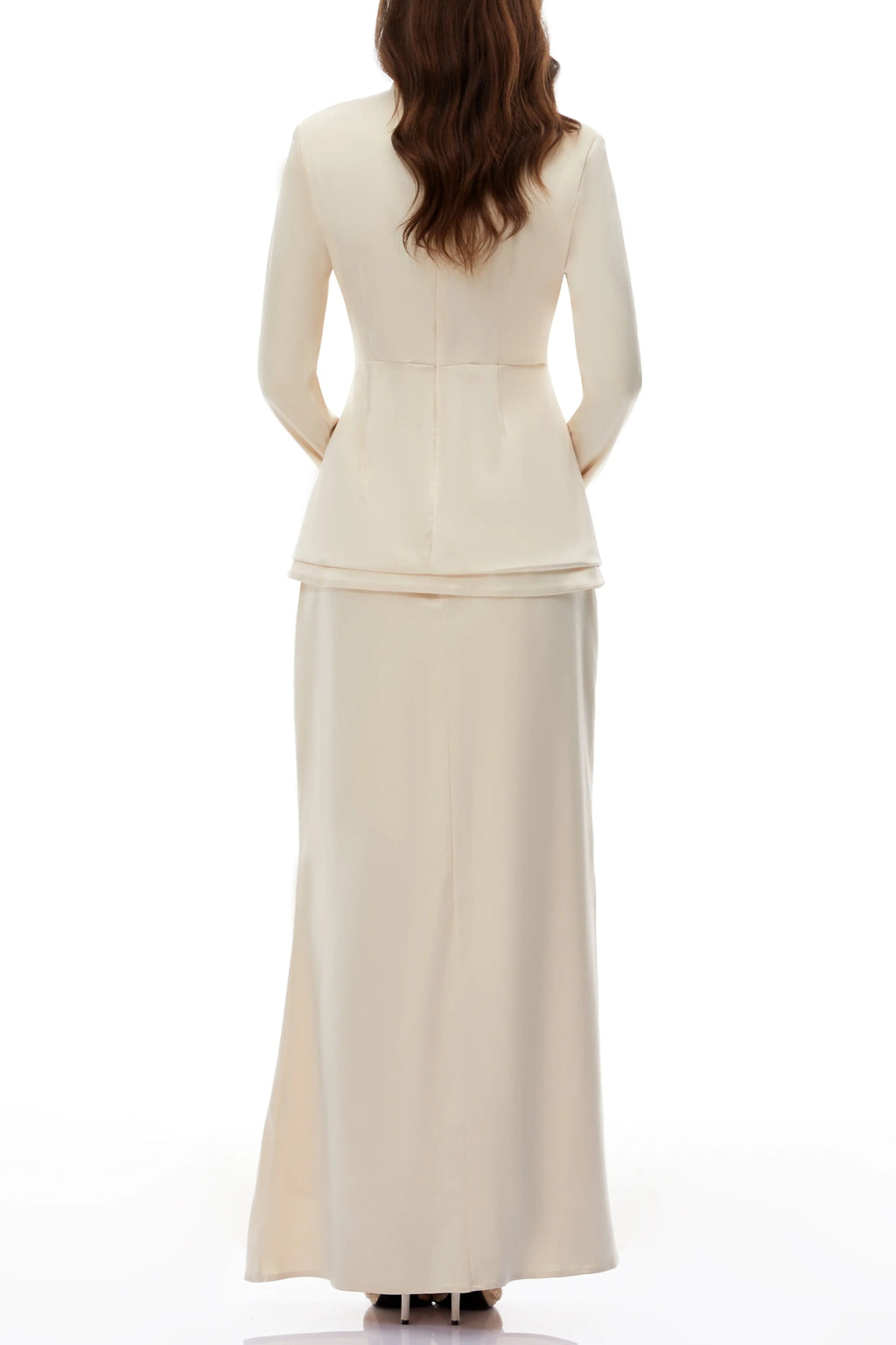 polly apricot Neutral Mock Neck Blouse Mermaid Skirt Set Avalabel