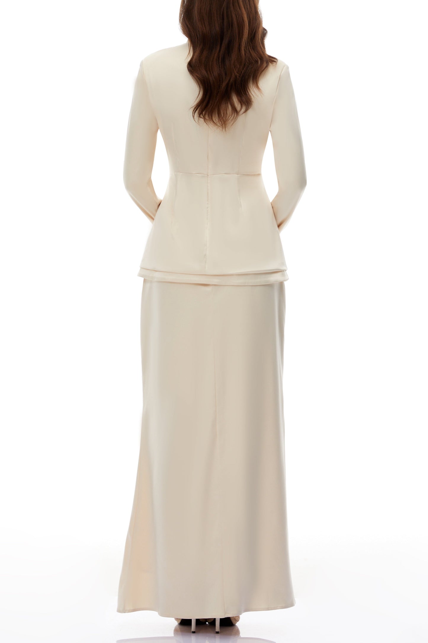 polly apricot Neutral Mock Neck Blouse Mermaid Skirt Set