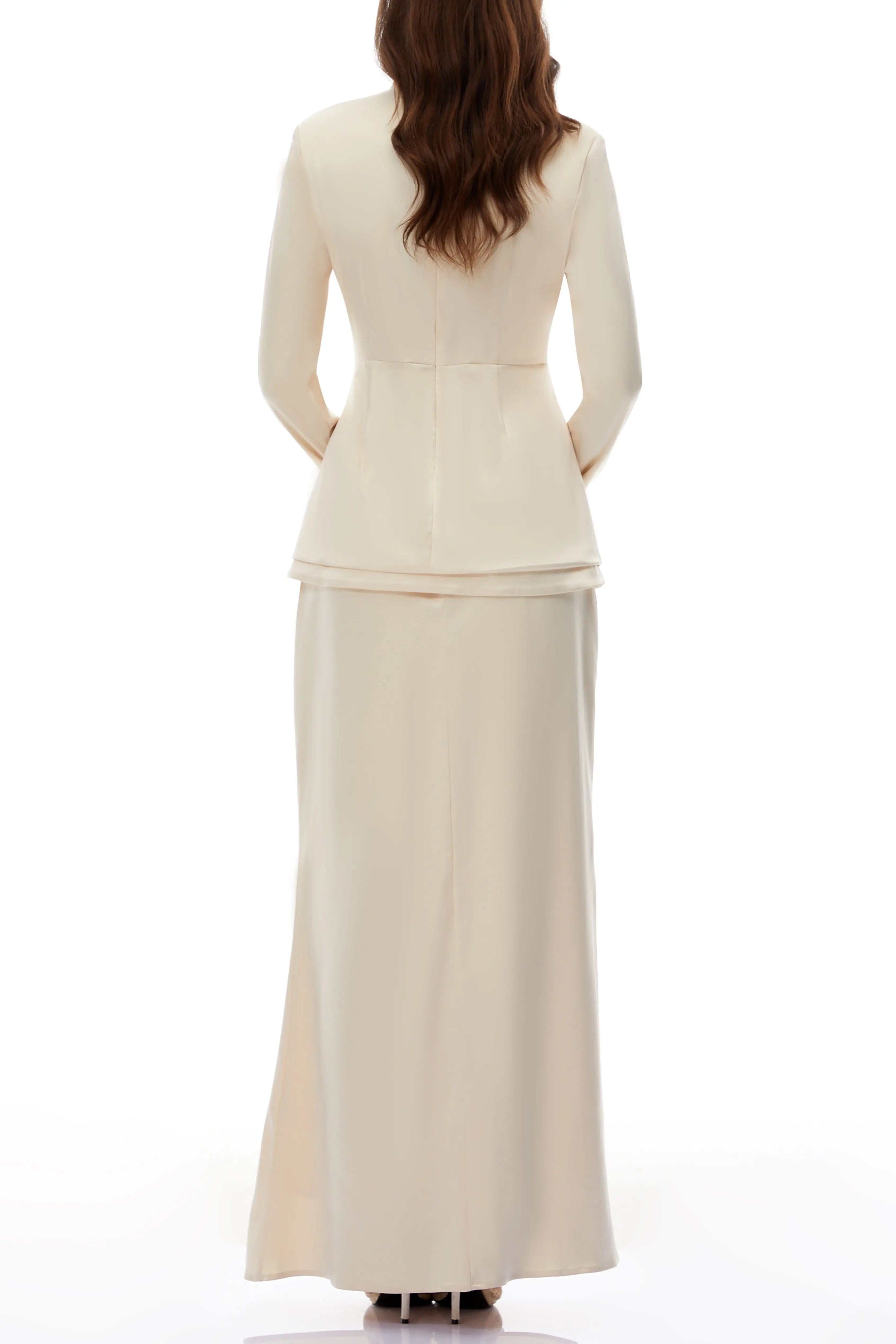 polly apricot Neutral Mock Neck Blouse Mermaid Skirt Set Avalabel