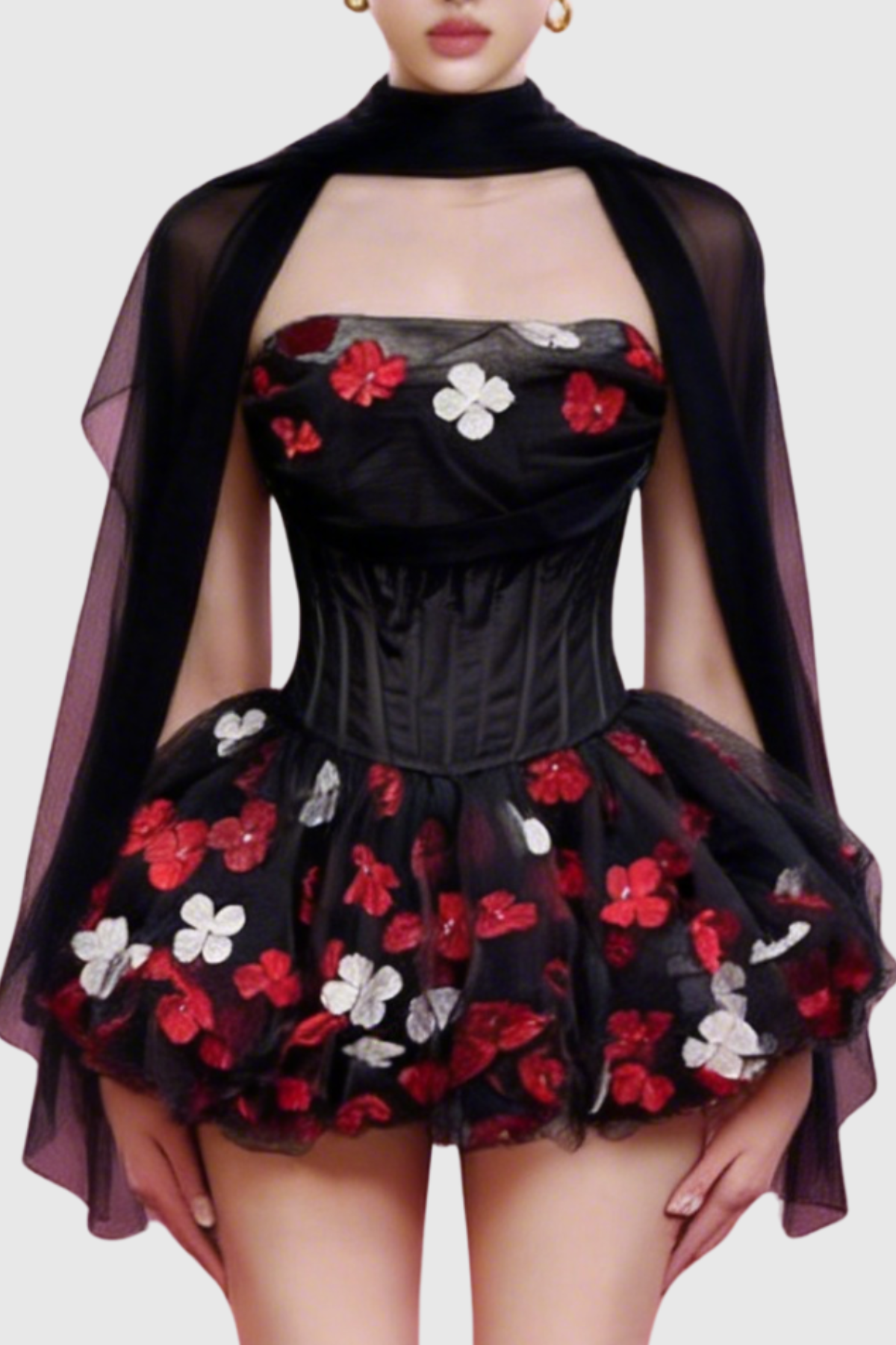 Roxya Floral Strapless Corset Mini Dress - Black Avalabel