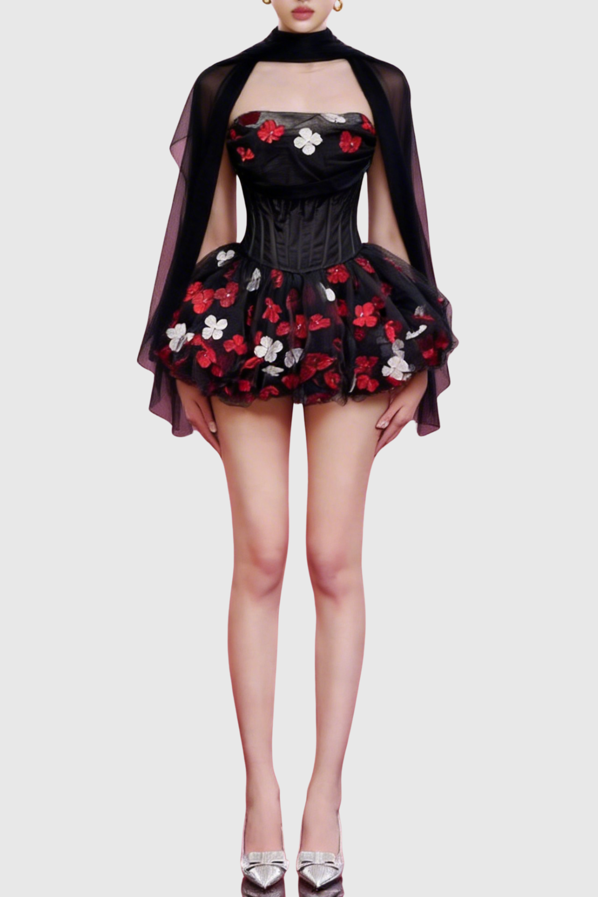 Roxya Floral Strapless Corset Mini Dress - Black Avalabel