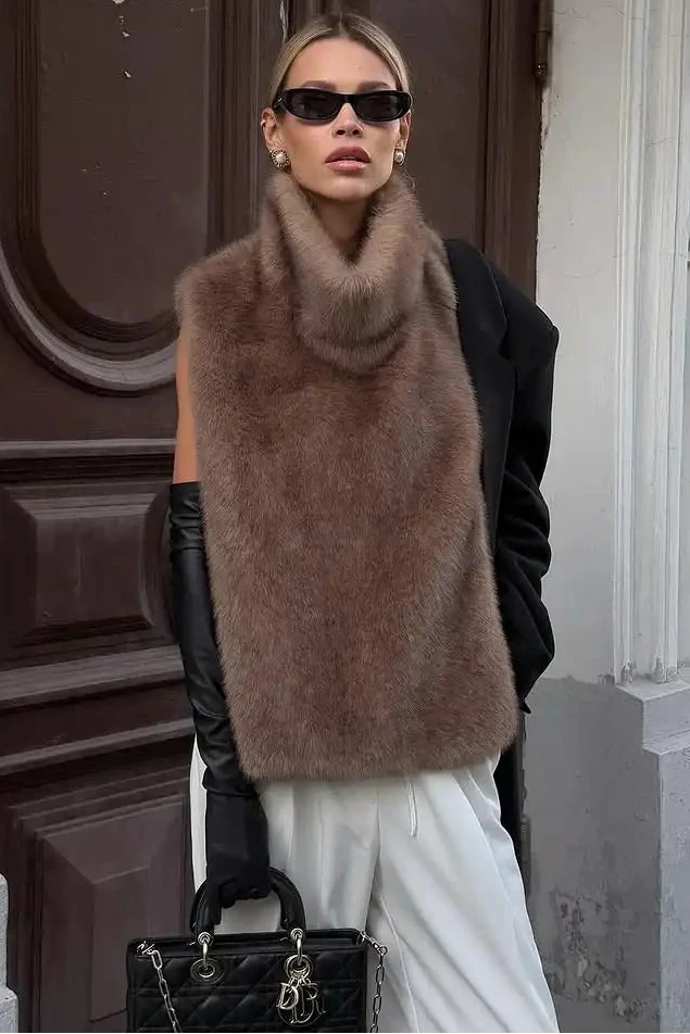 Faux Fur Vest Crop Top