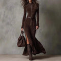 Belt Solid Long Sleeve Slim Fit Maxi Dress Avalabel