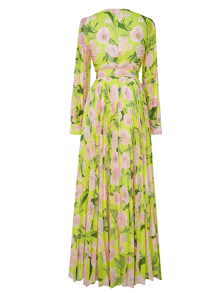 jennifer floral print pleated lantern sleeve maxi dress in yellow Avalabel