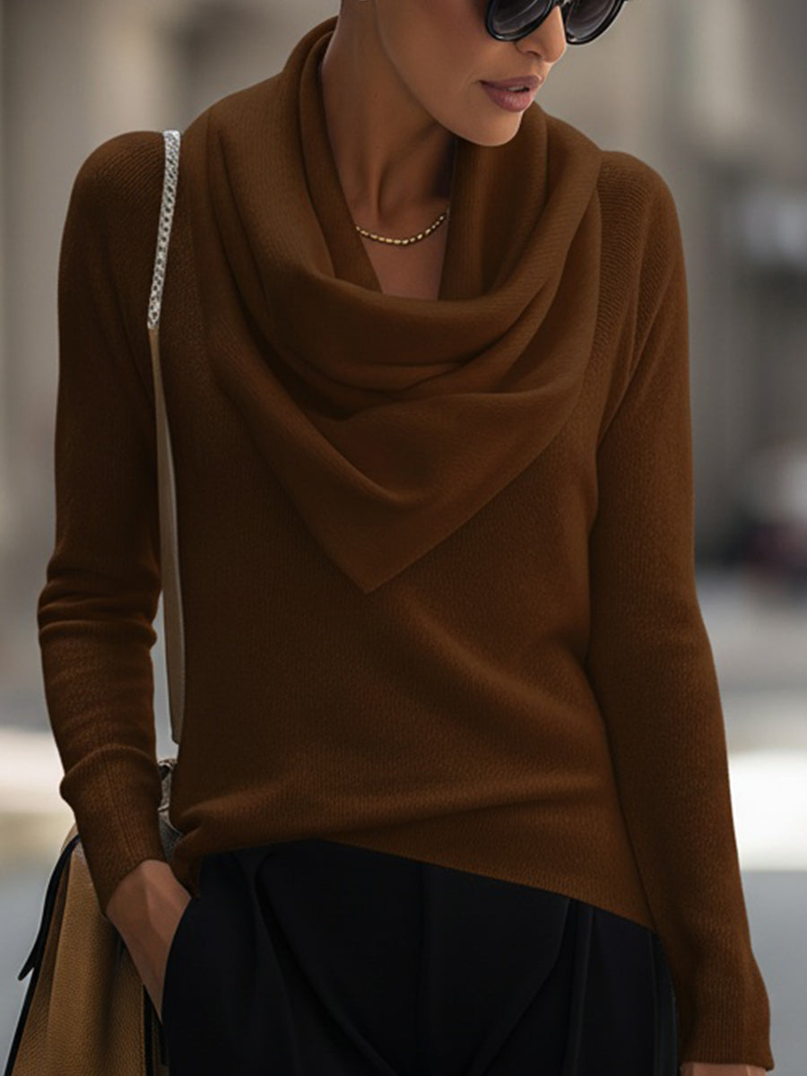 Draped Cowl Neck Long-Sleeve Top Avalabel
