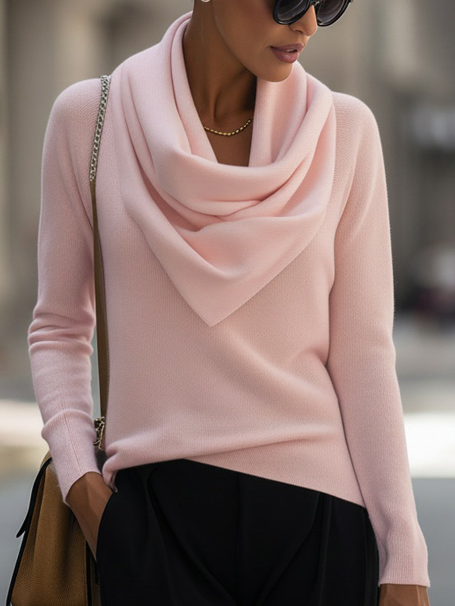 Draped Cowl Neck Long-Sleeve Top Avalabel
