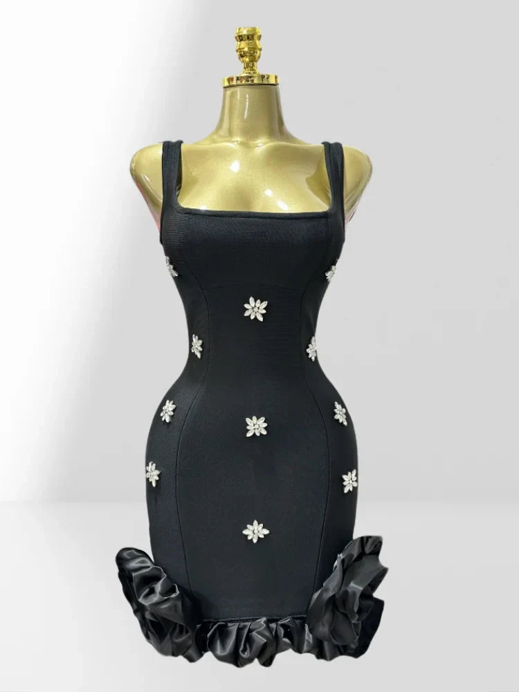 Diamonds Sleeveless Ruffles Bodycon Mini Bandage Dress Avalabel