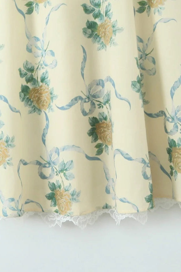 Daphne Floral Print Sweetheart Midi Dress in Yellow Avalabel