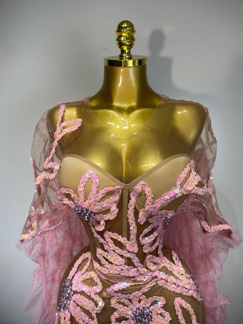 Sparkly Mesh See Through Maxi Dress In Pink Avalabel