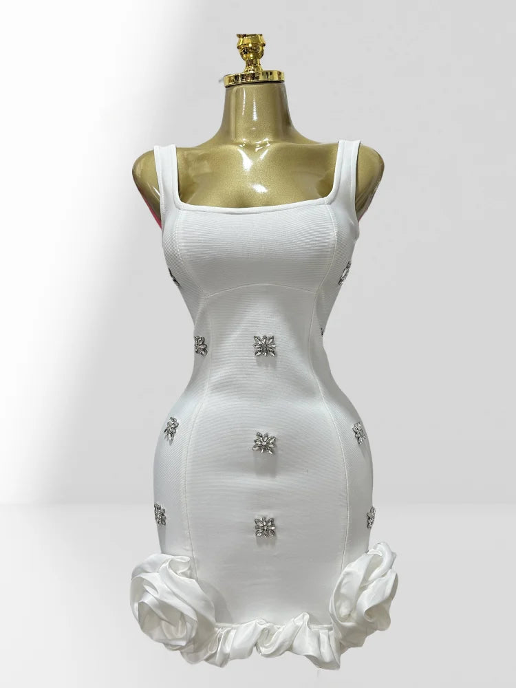 Diamonds Sleeveless Ruffles Bodycon Mini Bandage Dress Avalabel