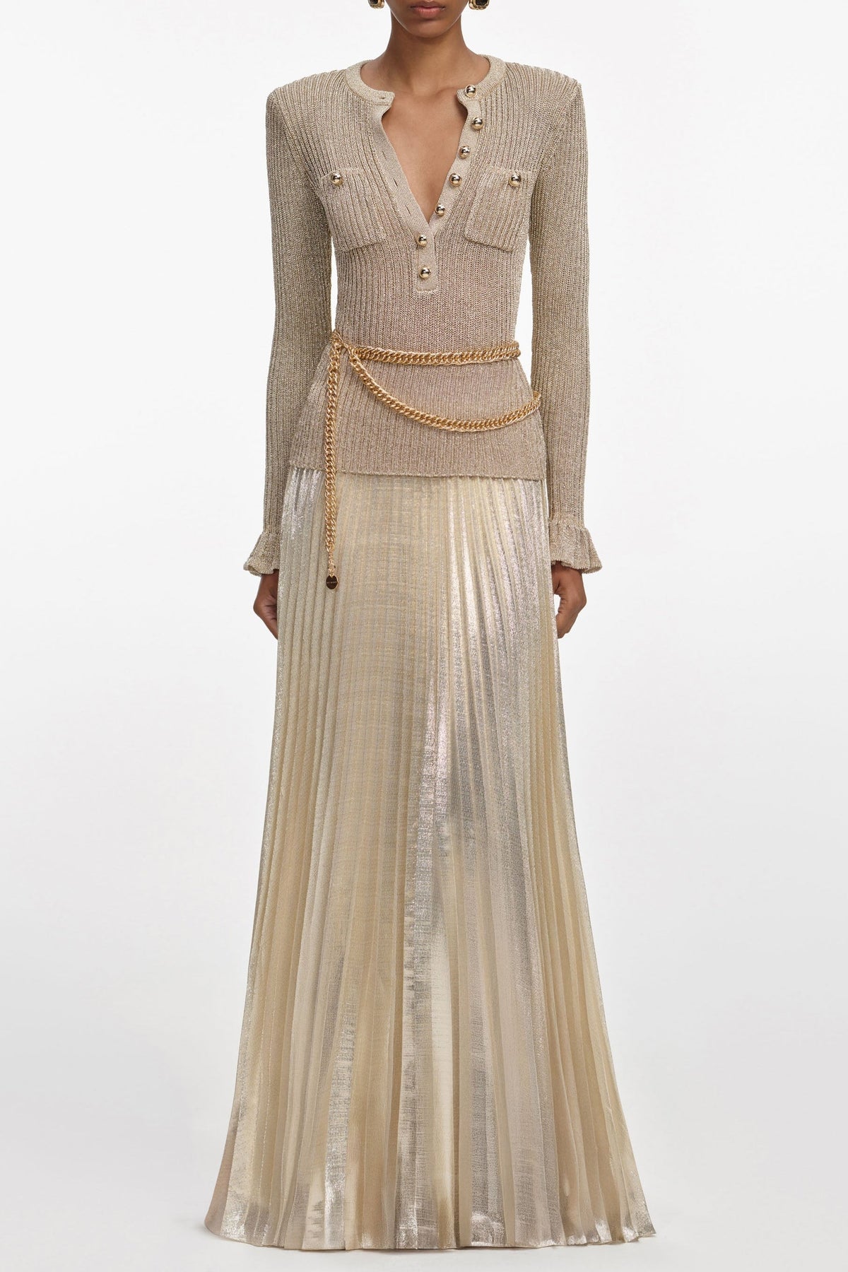 Ellen Gold Lurex Ribbed Knit Maxi Dress Avalabel