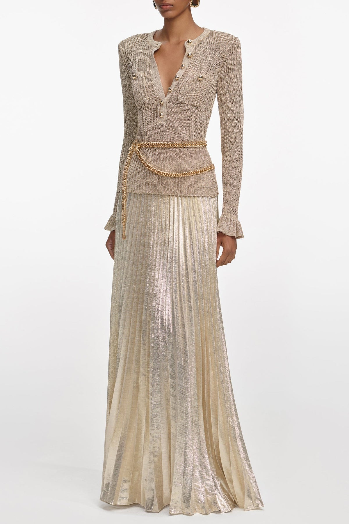 Ellen Gold Lurex Ribbed Knit Maxi Dress Avalabel