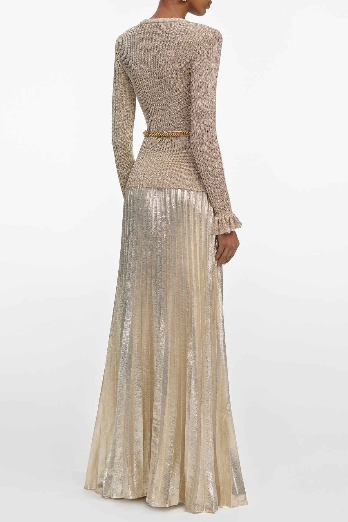 Ellen Gold Lurex Ribbed Knit Maxi Dress Avalabel