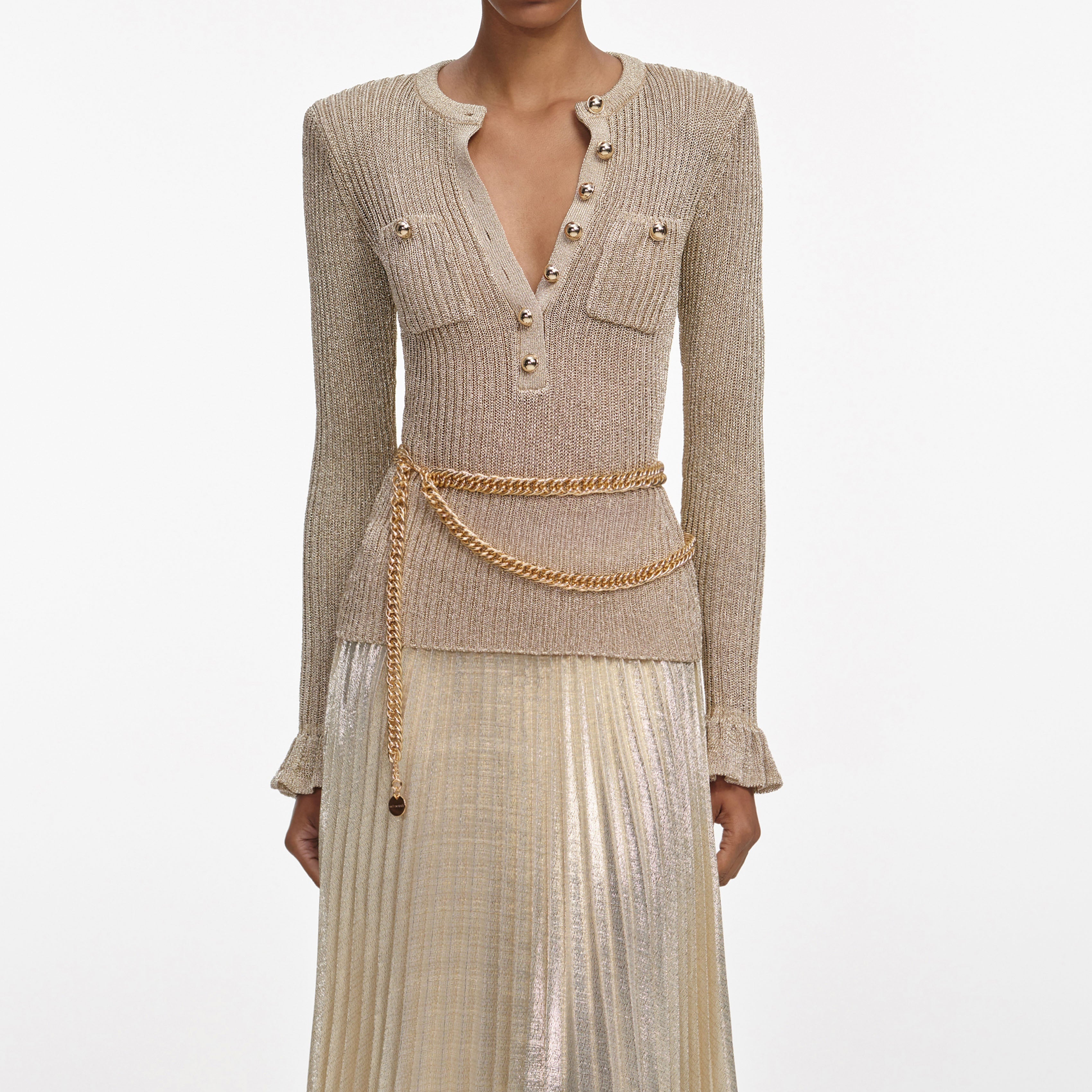 Ellen Gold Lurex Ribbed Knit Maxi Dress Avalabel