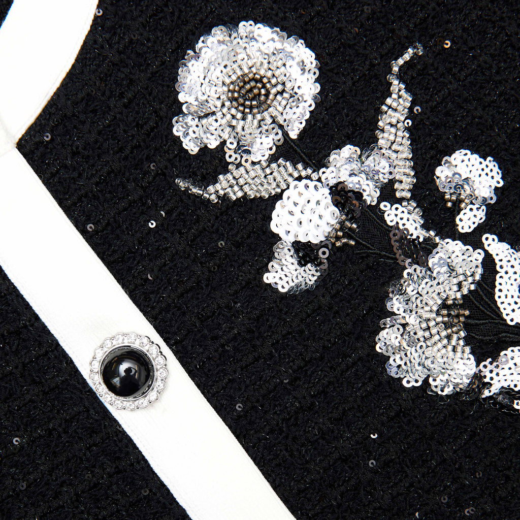 Black Floral Textured Knit Jacket Avalabel