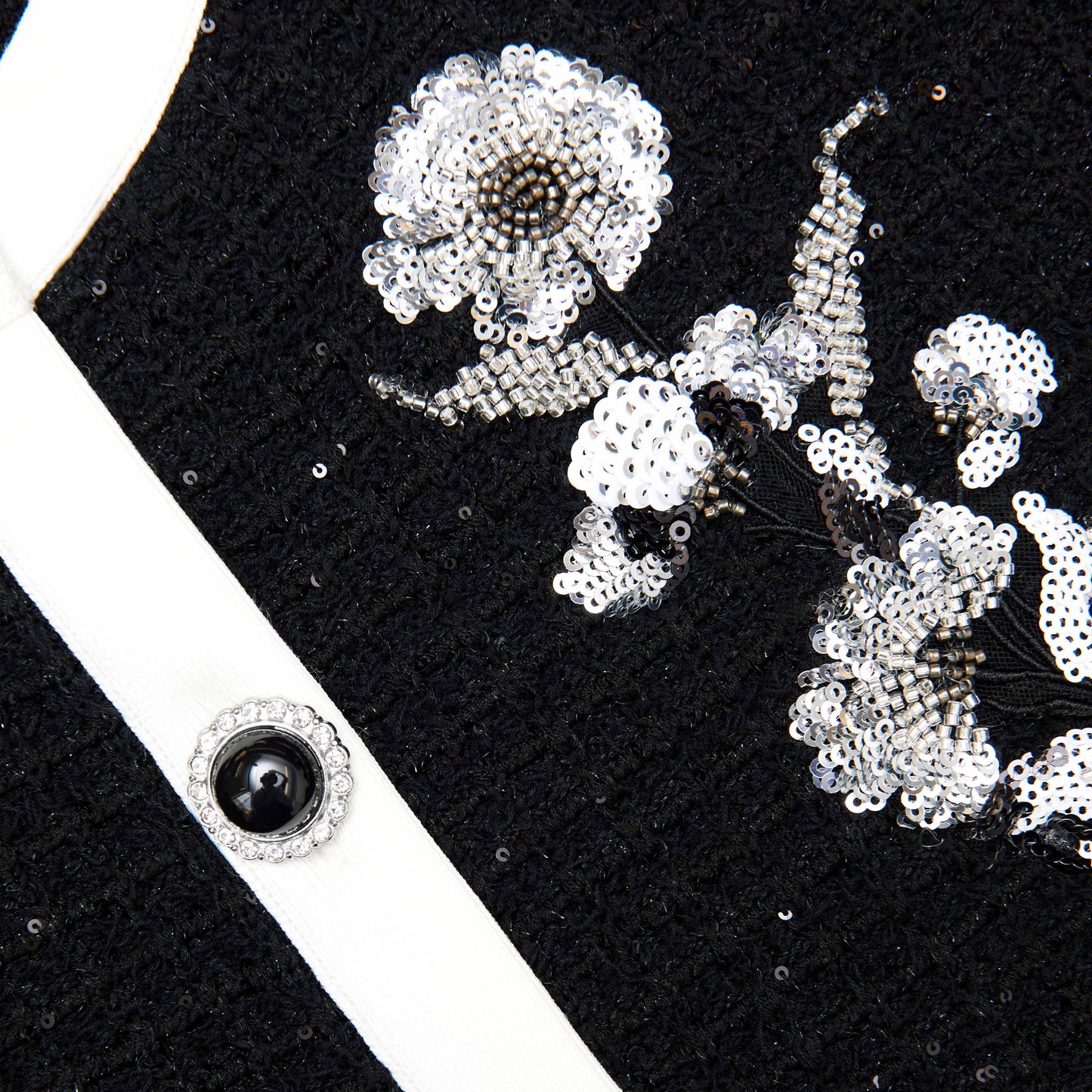 Black Floral Textured Knit Jacket
