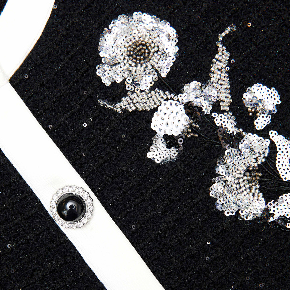 Black Floral Textured Knit Jacket Avalabel