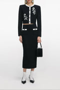 Black Floral Textured Knit Jacket Avalabel