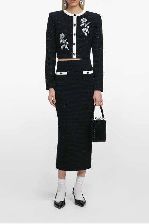 Black Textured Knit Midi Skirt Avalabel