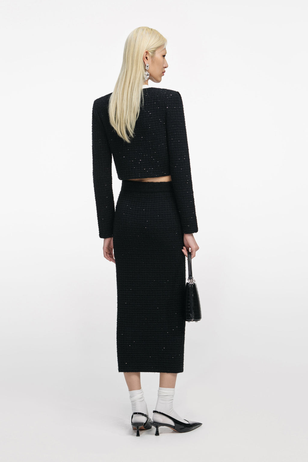 Black Floral Textured Knit Jacket Avalabel