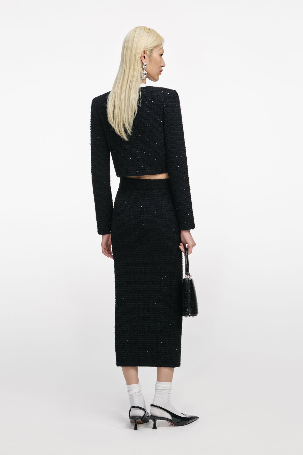 Black Floral Textured Knit Jacket Avalabel