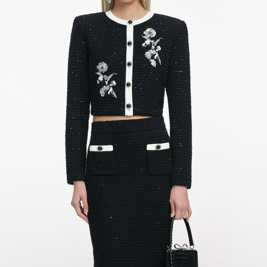 Black Textured Knit Midi Skirt Avalabel