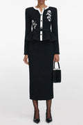 Vicky Black Floral Textured Knit Midi Dress Avalabel