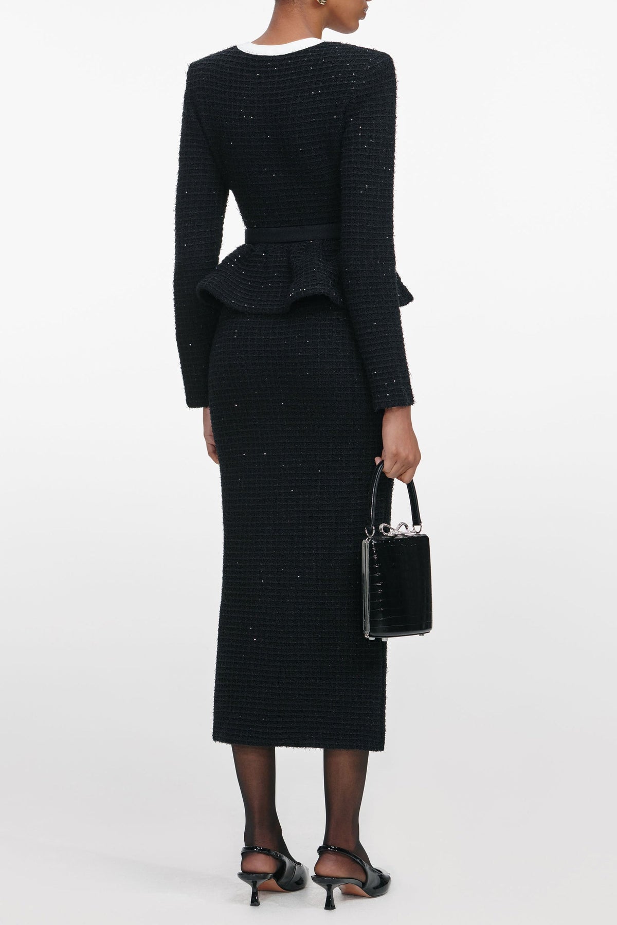 Vicky Black Floral Textured Knit Midi Dress Avalabel