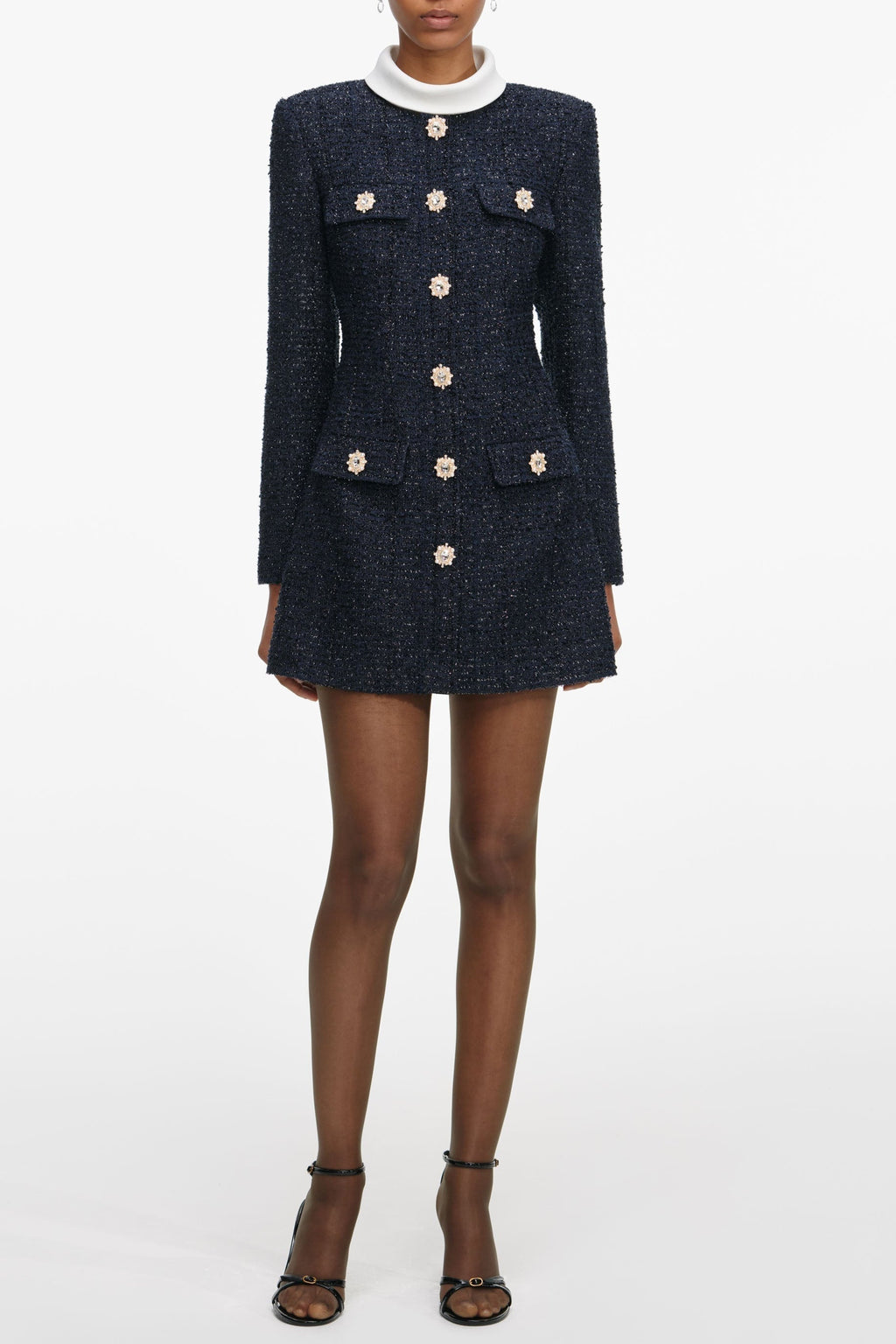 Stacey Navy Boucle Long Sleeve Mini Dress Avalabel