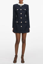 Stacey Navy Boucle Long Sleeve Mini Dress Avalabel