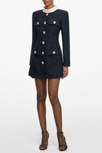 Stacey Navy Boucle Long Sleeve Mini Dress Avalabel