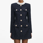 Stacey Navy Boucle Long Sleeve Mini Dress Avalabel