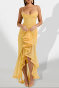 Claire Yellow Irregular Ruffle Breathable Maxi Dress Avalabel