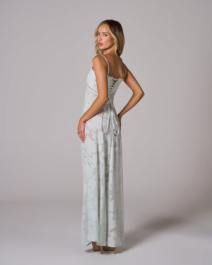 Floral Lace Back Maxi Dress -White Avalabel