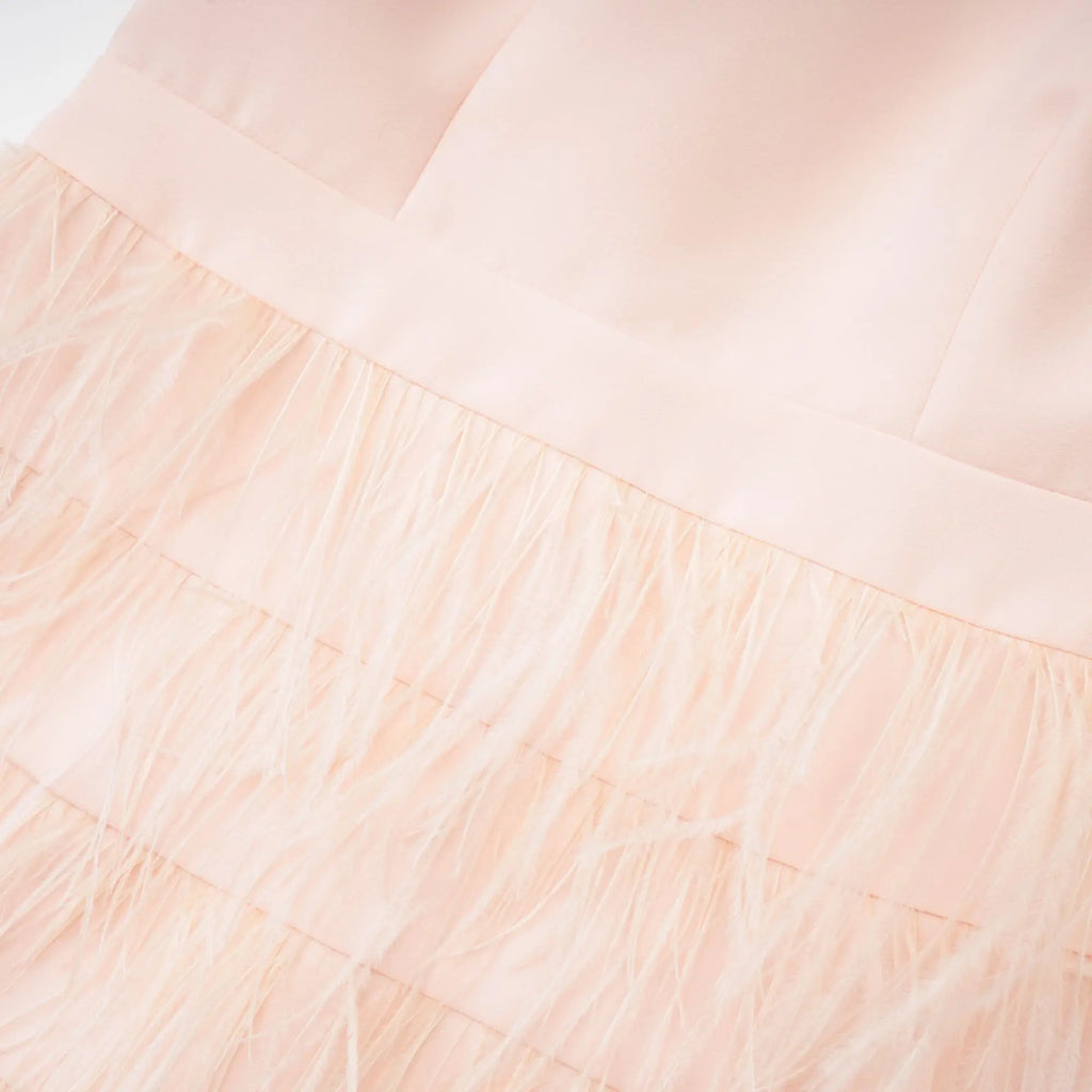 tara feather-detail tassel halter backless dress in pink Avalabel