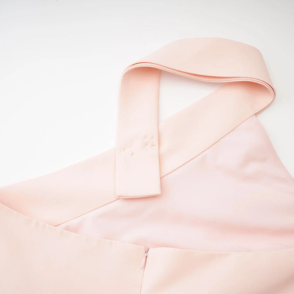 tara feather-detail tassel halter backless dress in pink Avalabel