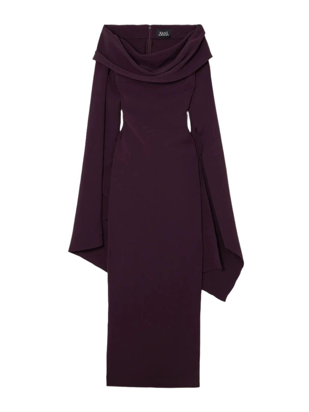Draped Off-The-Shoulder Crepe Maxi Dress in Burgundy Avalabel