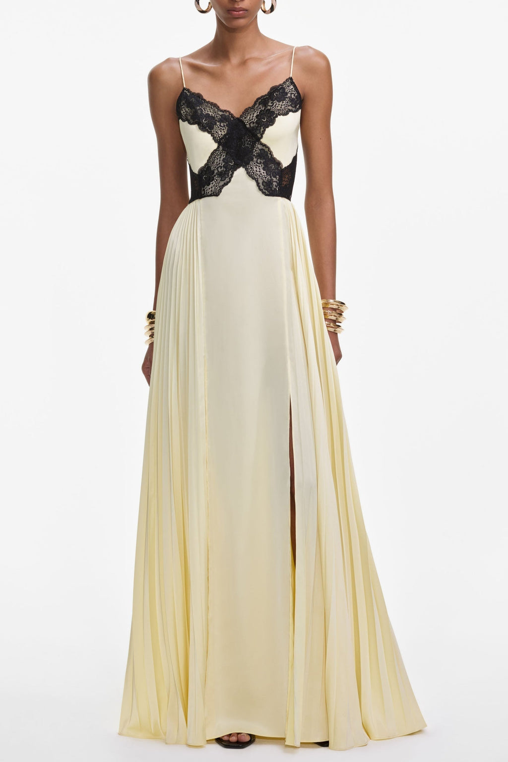 josephine Yellow Satin Lace Maxi Dress Avalabel