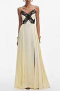 josephine Yellow Satin Lace Maxi Dress Avalabel