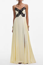 josephine Yellow Satin Lace Maxi Dress Avalabel