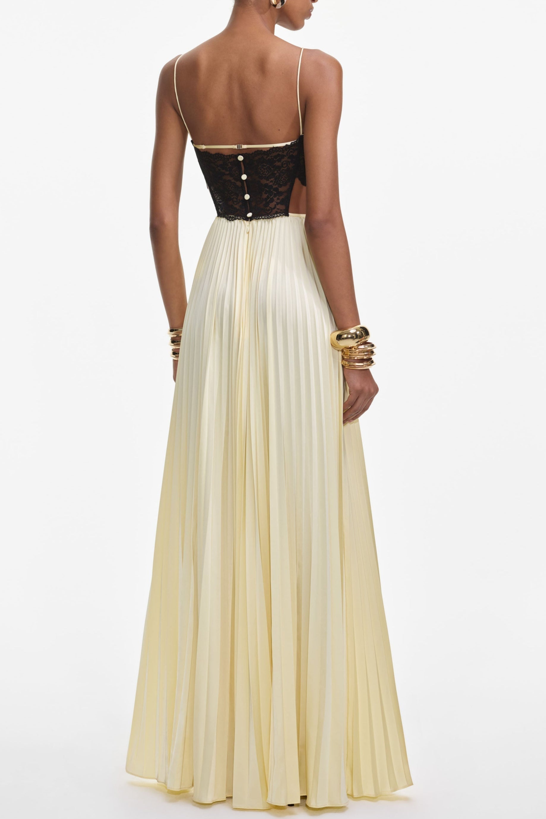 josephine Yellow Satin Lace Maxi Dress Avalabel