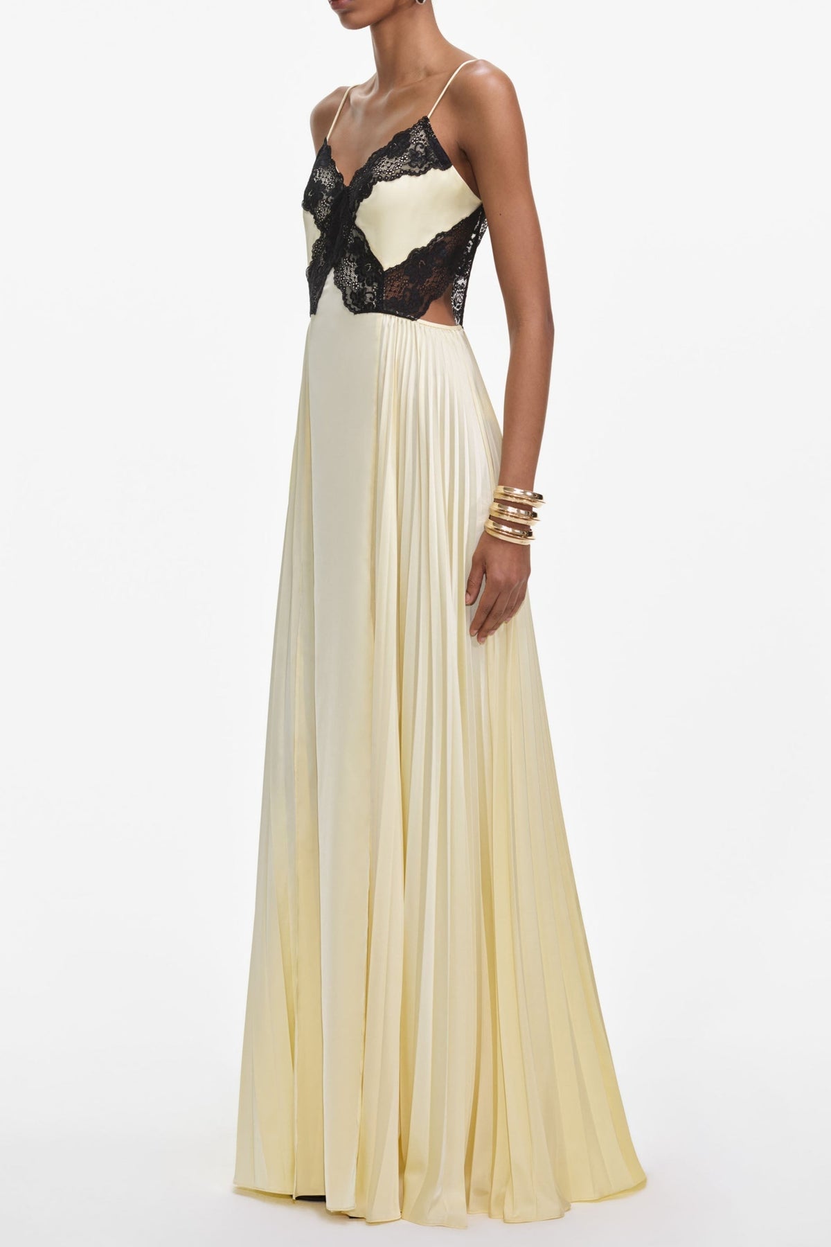 josephine Yellow Satin Lace Maxi Dress Avalabel
