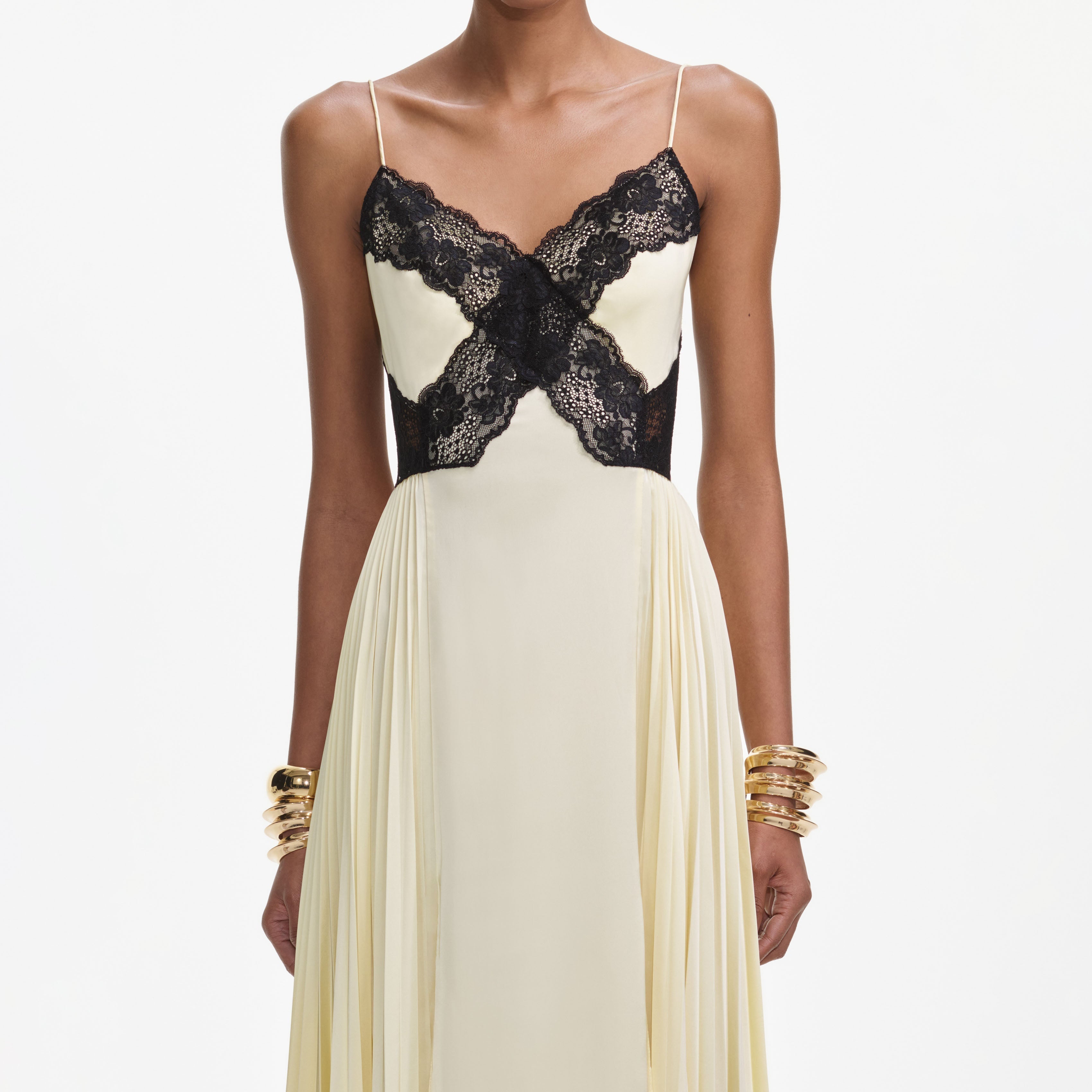 josephine Yellow Satin Lace Maxi Dress Avalabel