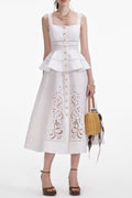 helen Cream Linen Peplum Midi Dress Avalabel