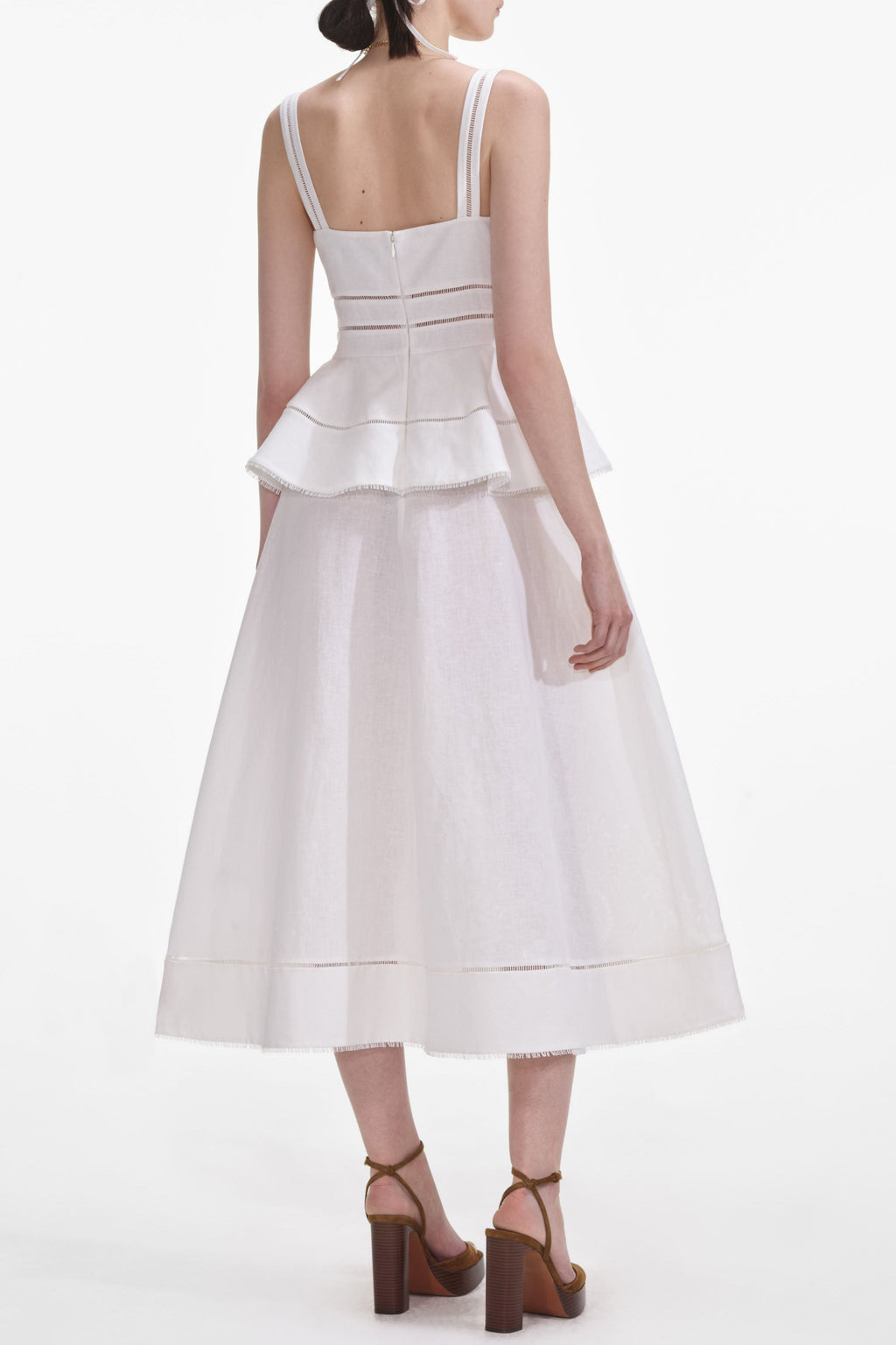 helen Cream Linen Peplum Midi Dress Avalabel
