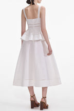 helen Cream Linen Peplum Midi Dress Avalabel