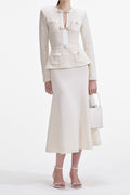 Cream Sequin Knit Tailored Midi Dress Avalabel