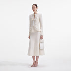 Cream Sequin Knit Tailored Midi Dress Avalabel